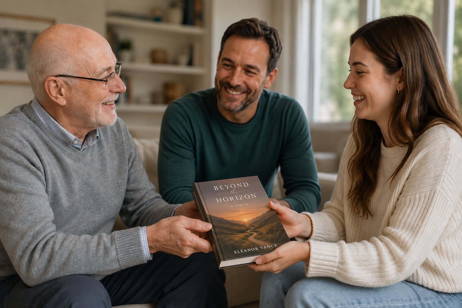 A family sharing a finished memoir together.